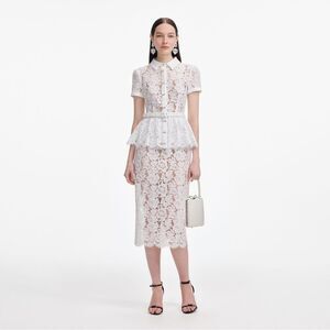 NWOT Self-Portrait WHITE LACE PEPLUM MIDI DRESS,, size US4